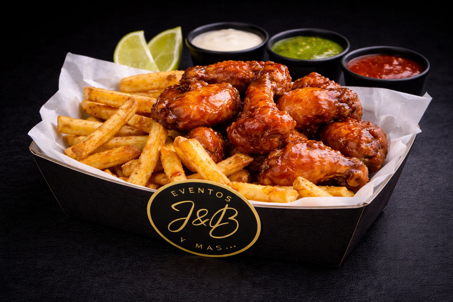 Alitas con papas para catering de eventos en CDMX